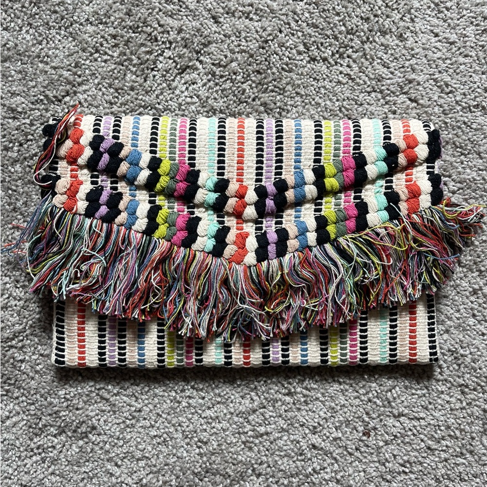 Stella & Dot Multicolor Striped Clutch with Fringe